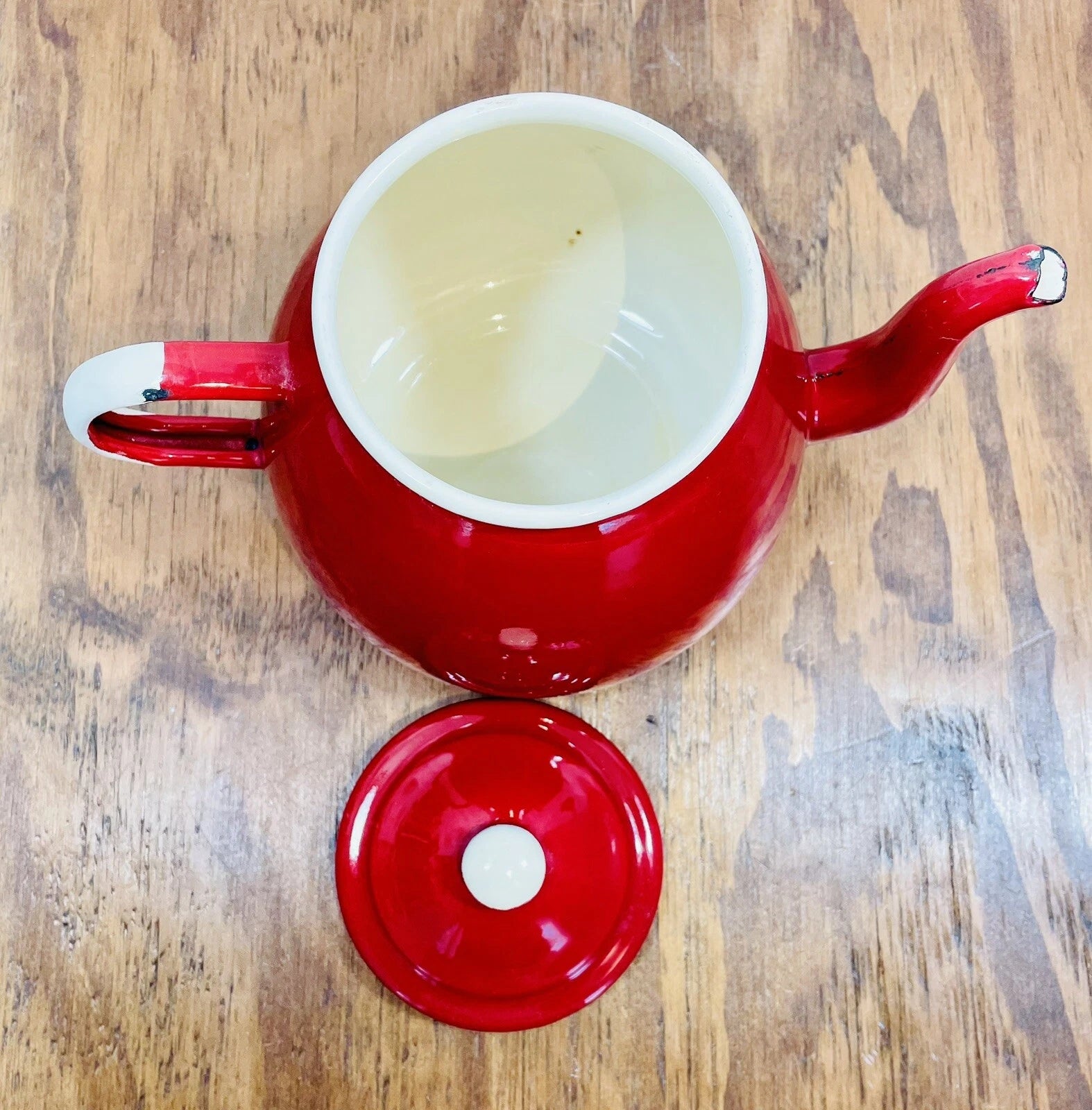 Red Enamelware Tea Kettle 1907 by Emalia Olkusz 5 cup Stovetop Tea Pot Poland