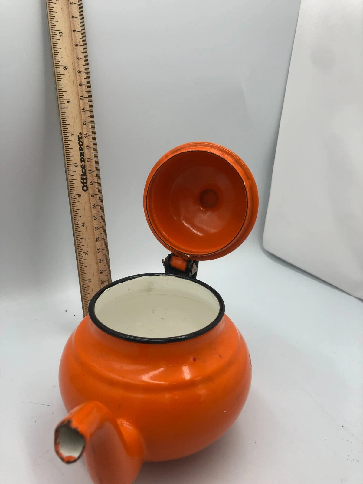 Vintage Huta Silesia Enamelware Orange Teapot 60s-70s