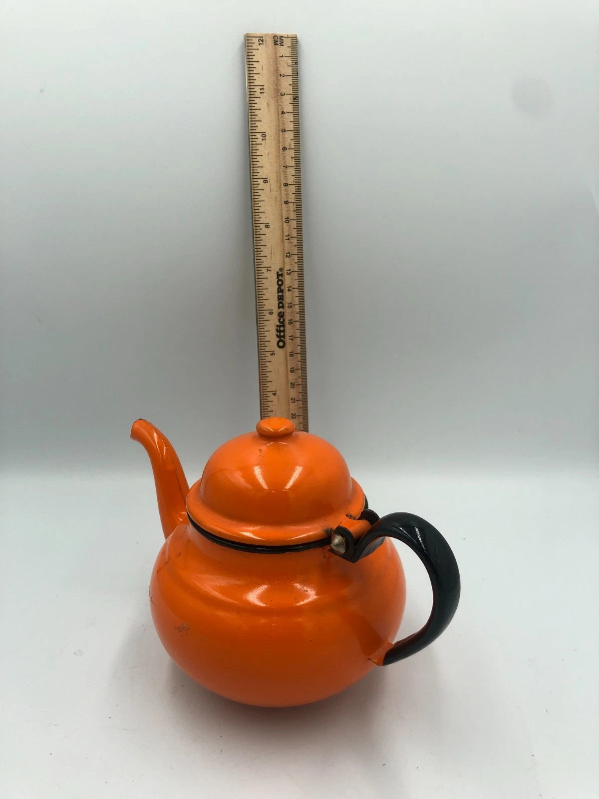 Vintage Huta Silesia Enamelware Orange Teapot 60s-70s