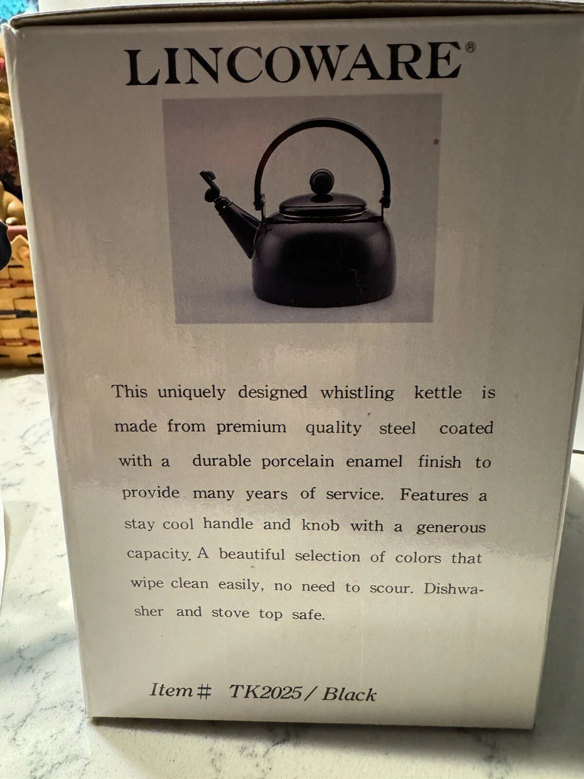 Lincoware Tea Kettle Black Enamel Whistling Teapot Vintage Kitchen