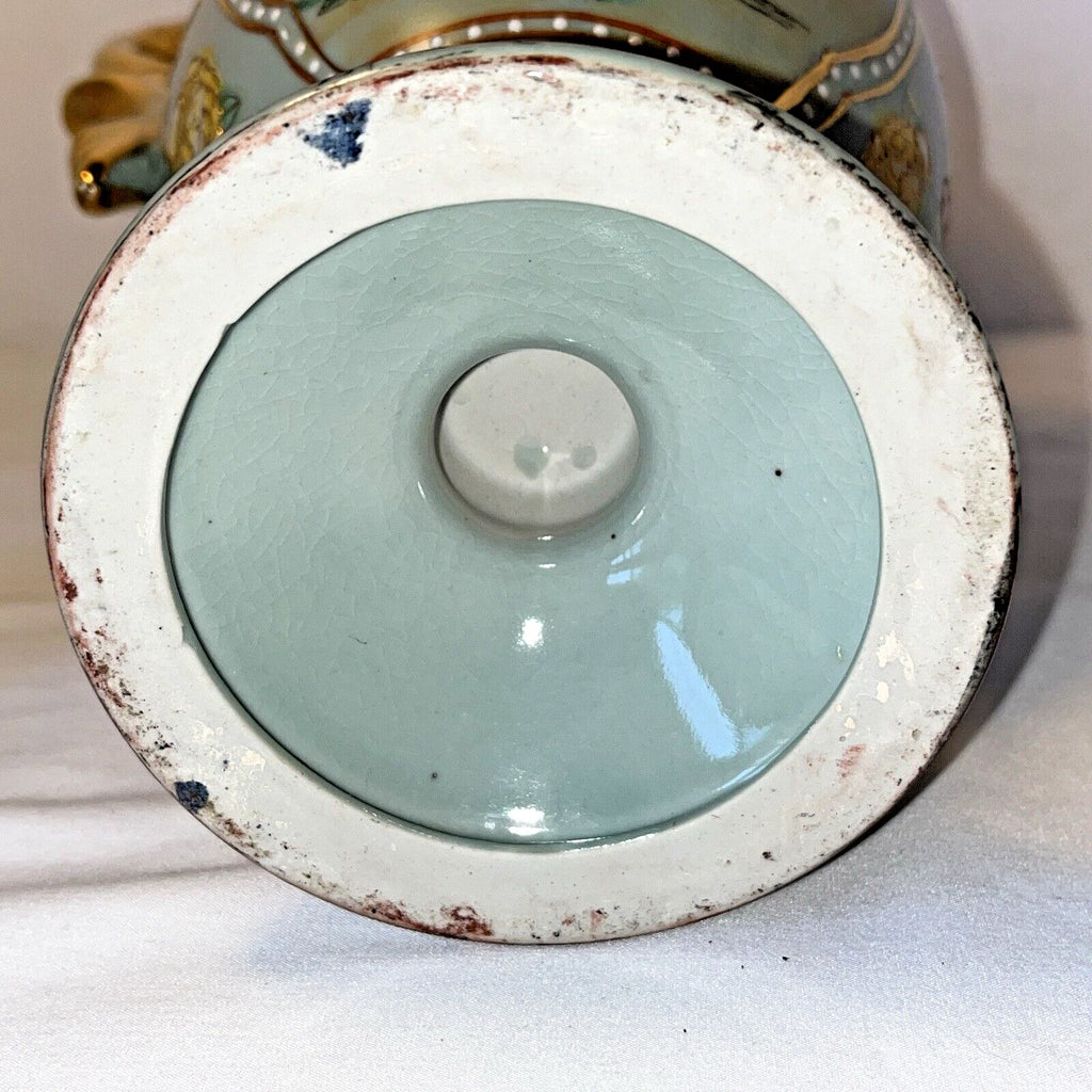 Tall Porcelain Carafe Chocolate Pot Pitcher & Lid Enamel Gold Accents Victorian
