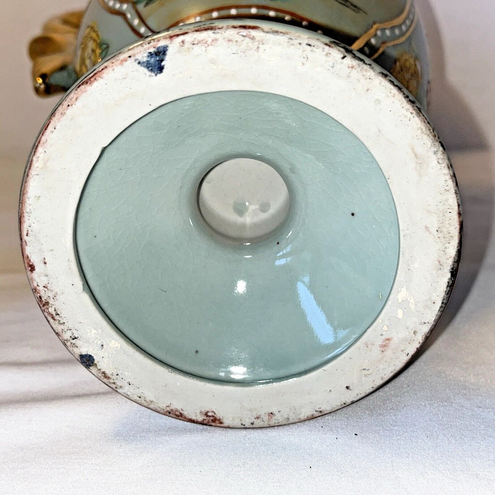 Tall Porcelain Carafe Chocolate Pot Pitcher & Lid Enamel Gold Accents Victorian