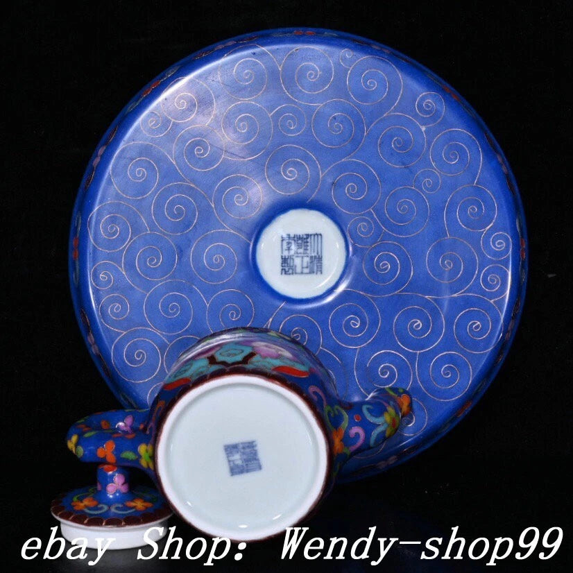 DaMing Chenghua Cloisonne Enamel Porcelain Filigree Flower Teapot Cup Plate Set