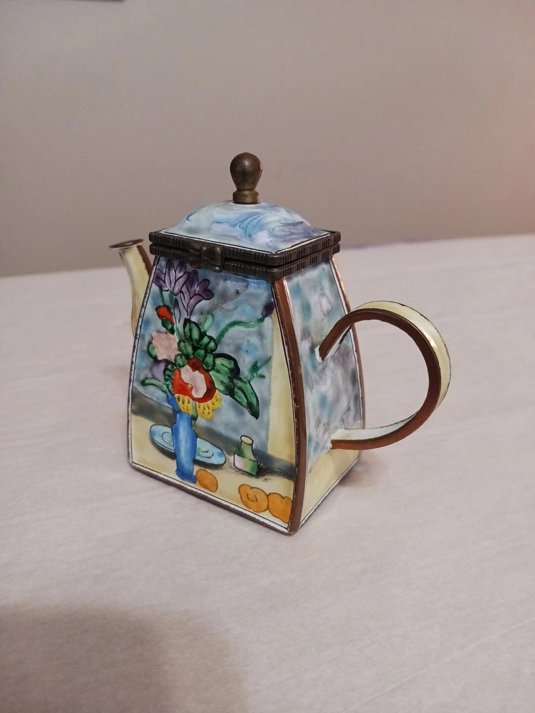 Kelvin Chen Handpainted Miniature Enamel Tea Pot P. Cezanne "The Blue Vase" #378
