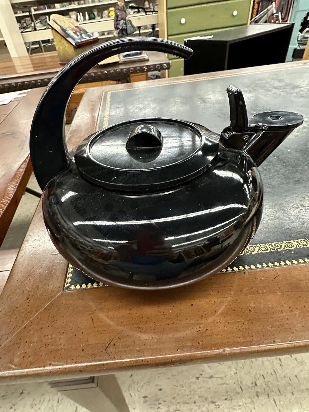 mcm MODERN BLACK enamel  Tea Kettle Good Condition