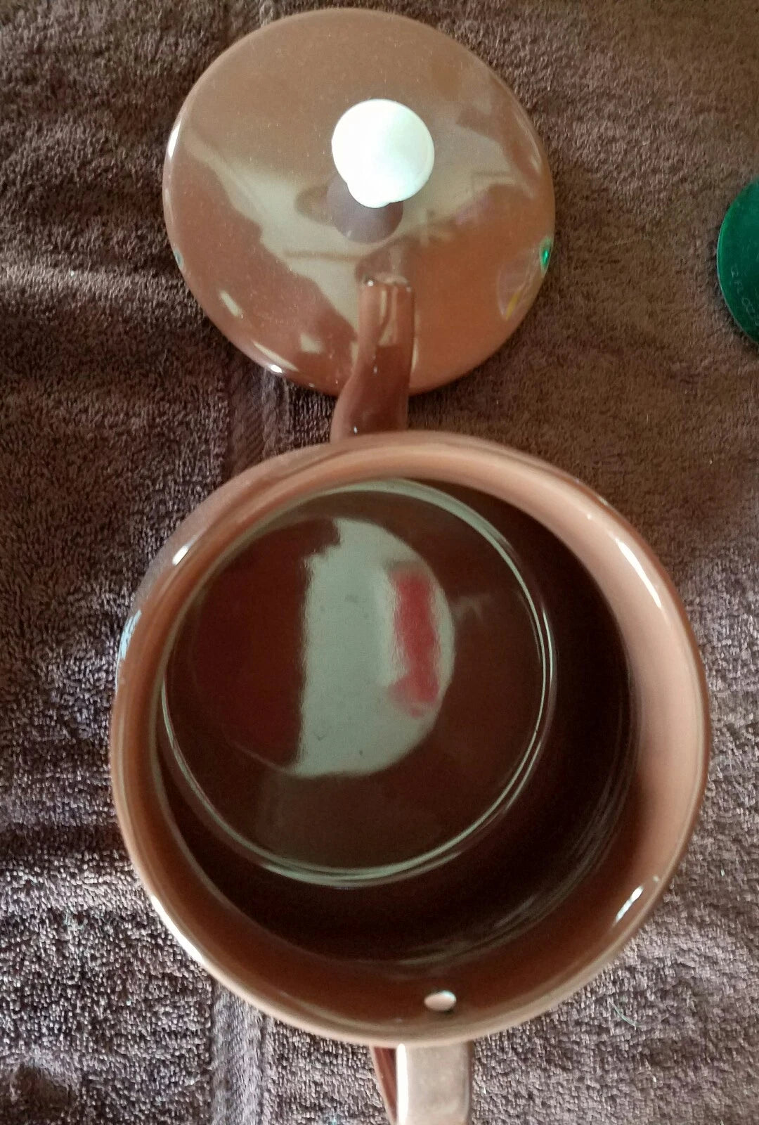 Vintage Enamelware Teapot Kettle;Coffee Brown & White