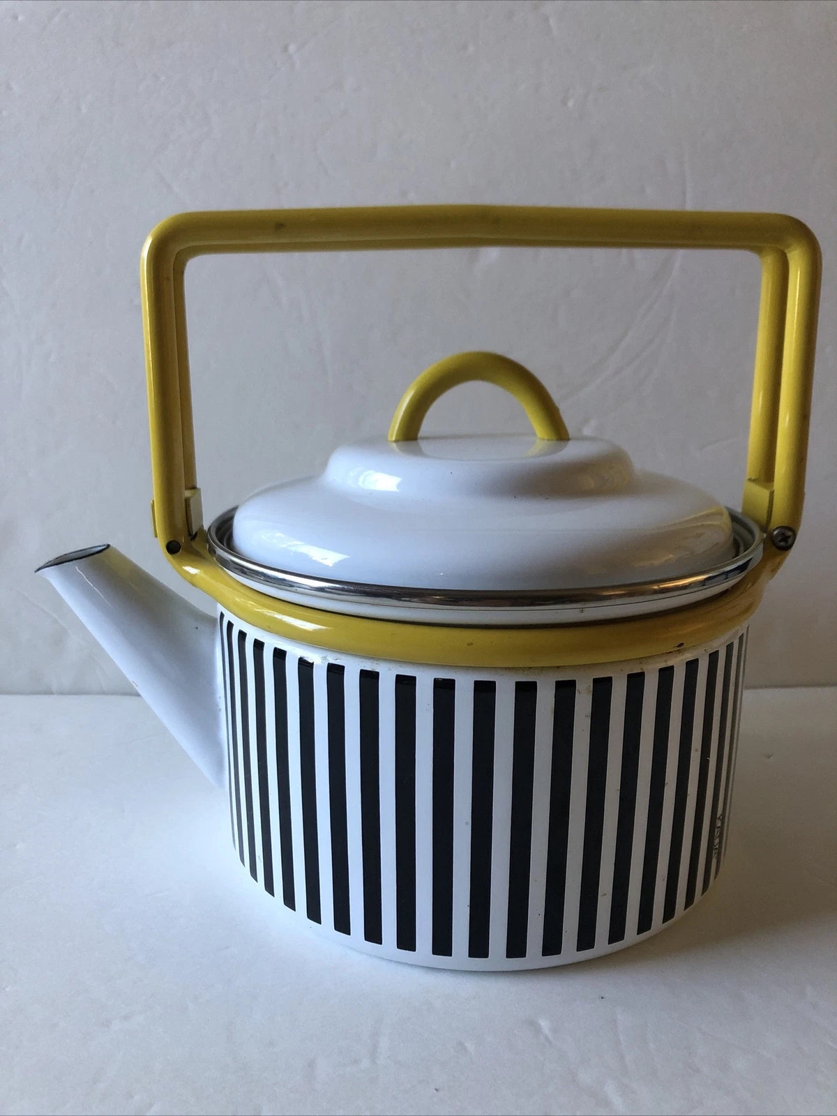 Gailstyn-Sutton Katja House Enamel Teapot Kettle 1984 Abstract Bar Code Design
