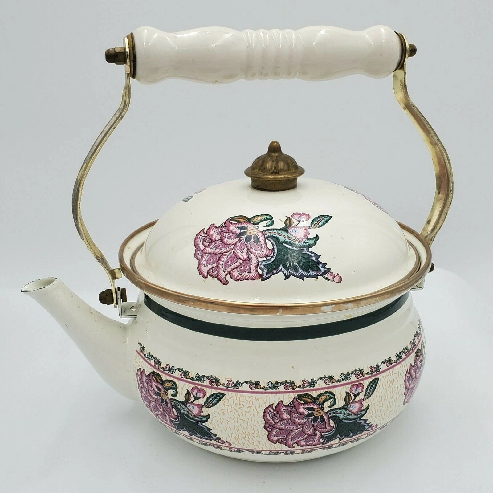 Vintage Tea Kettle Tea Pot Enamel Ware Purple Floral Flower Preferred stock