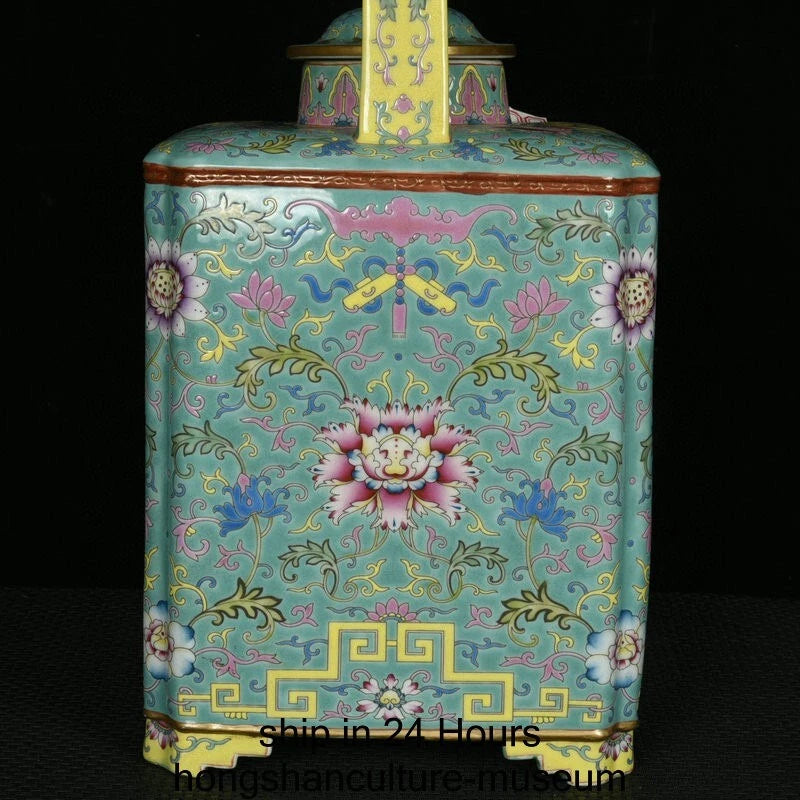 16.4" Yongzheng Marked Enamel Colour Porcelain Flower Handle Wine Tea Pot Flagon