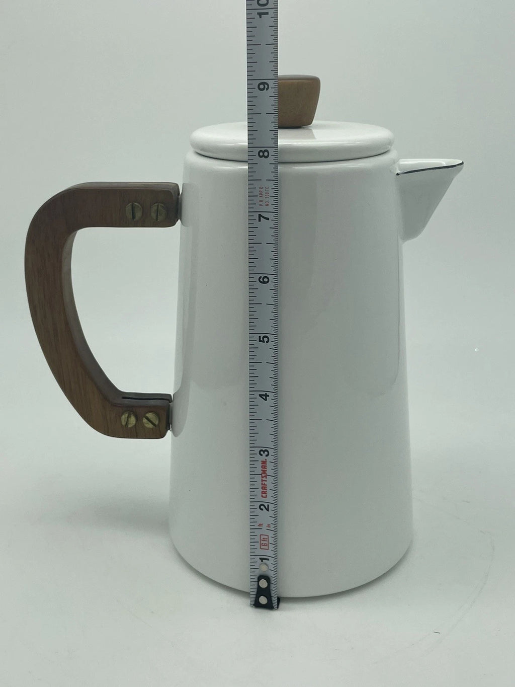 Hearth & Hand Magnolia 6c White Enamelware Teapot Kettle Pitcher Wood Handle EUC