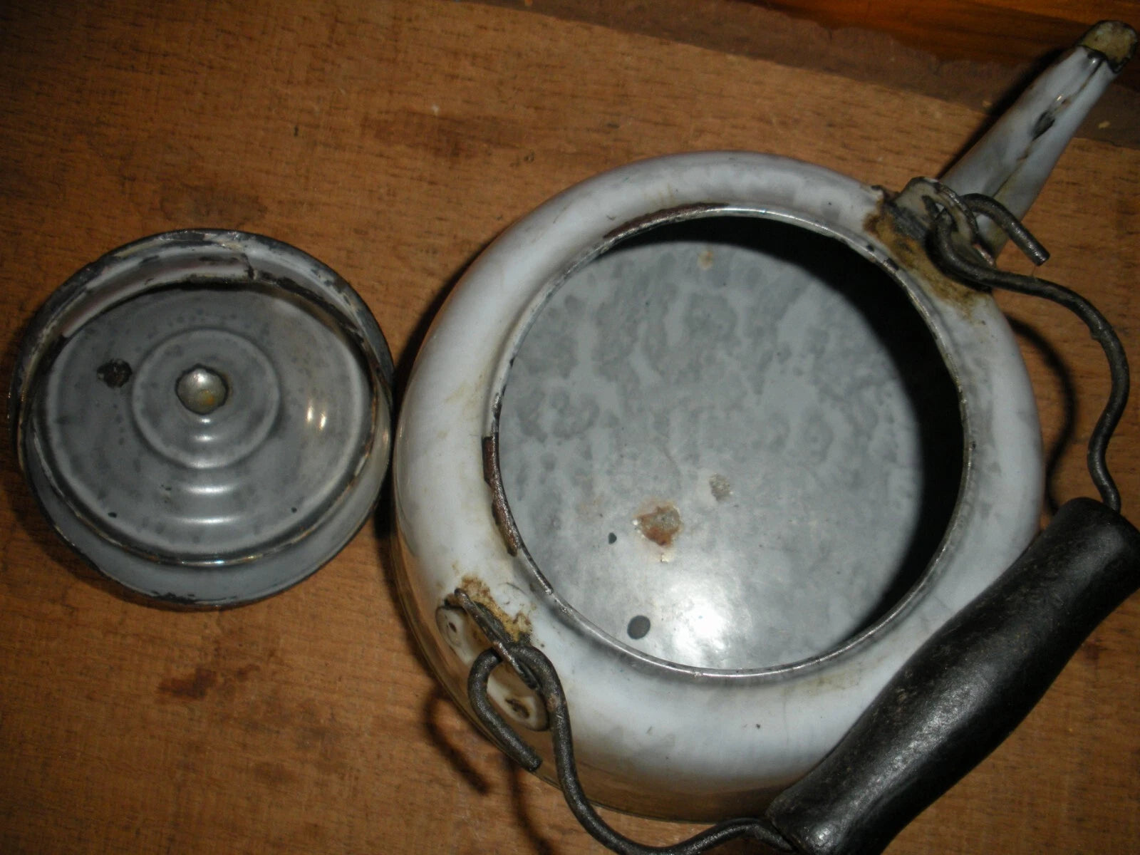 Vintage Gray Graniteware Enamelware TEA POT
