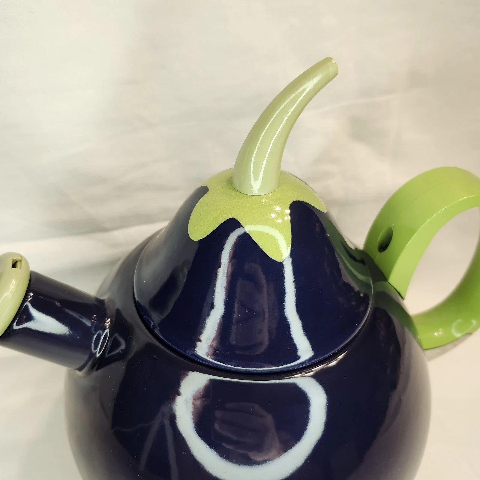 VTG Copco Eggplant Enamel Tea Kettle Teapot Blue Green~Lid & Spout~ PRETTY!!