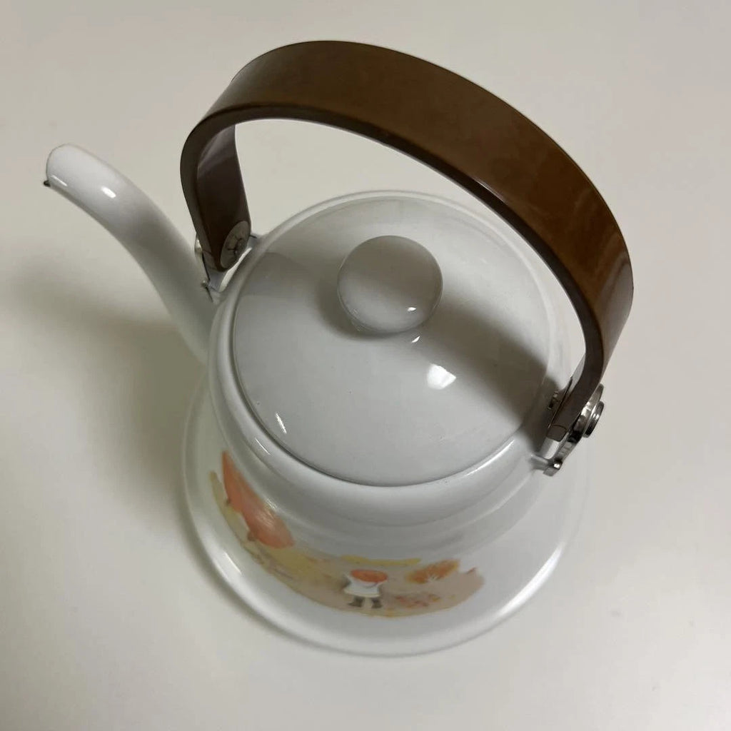 Kettle Showa Retro Bell White Enamel Coffee Tea Pot Cottage Style Used