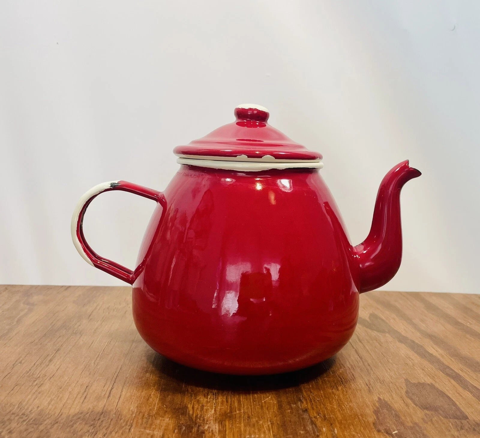 Red Enamelware Tea Kettle 1907 by Emalia Olkusz 5 cup Stovetop Tea Pot Poland