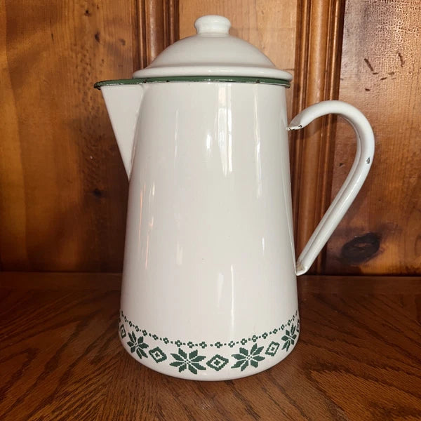 Vtg Ralph Lauren Enamel Coffee Tea Pot Tea Kettle Made In Japan . Green White
