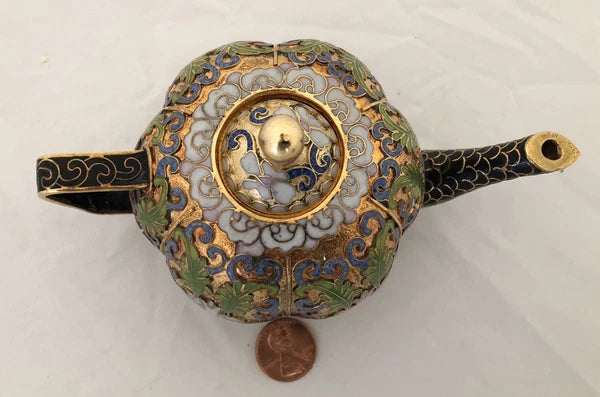 Vintage Cloisonne Enamel and Bronze 2 Teapot Set