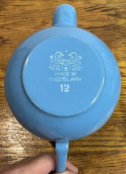 Vintage Blue Enamelware Teapot Kettle Made in Yugoslavia 12