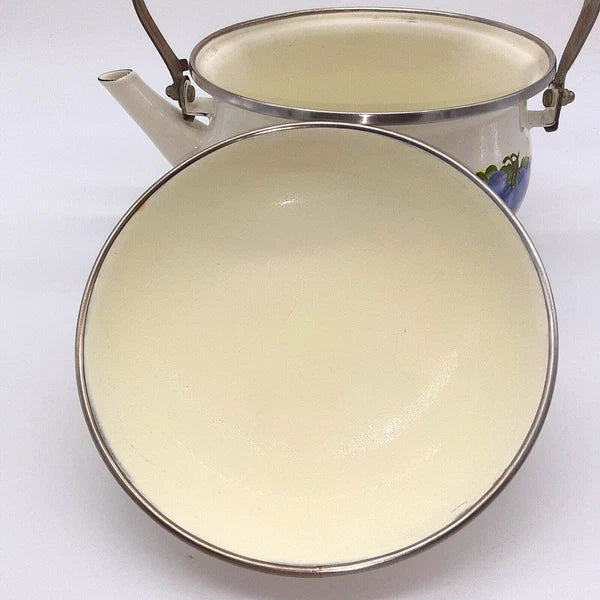 Vintage Water Kettle Tea Pot Enamel Fruit Cottagecore Chic Country Farm House