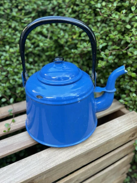 VTG Blue Enamelware Teapot Kettle Farmhouse Rustic Kitchen Decor Primitive