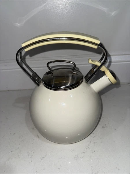 Vintage Copco Whistling Teapot Tea Kettle White Enamel Tea Pot