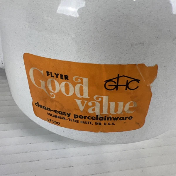Vintage White Brown Enamel Tea Kettle Colombian Terre Haute IA UNUSED 6cup