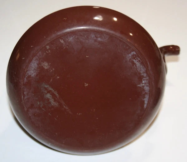 Vintage Enamel Metal Tea Pot with Wooden Handles Chocolate Brown