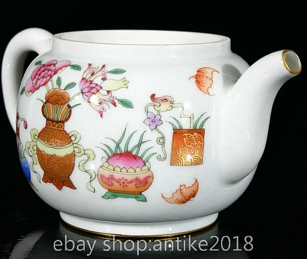 5.6" Old Chinese Qianlong Enamel Porcelain Eight Treasures Tea Pot Kettle