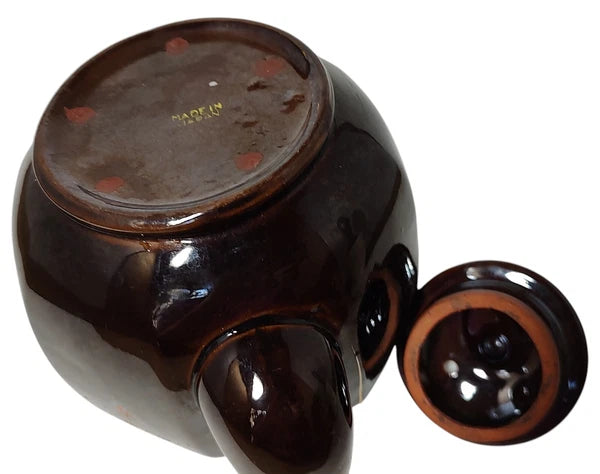 Vintage Brown Betty Redware Teapot Moriage Enamel Hand Painted Made In Japan SEE
