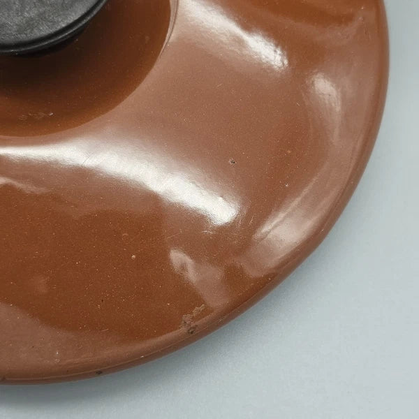 Vintage 70's Mushroom & Fruit Enamelware Brown Tea Kettle With Lid & Handle