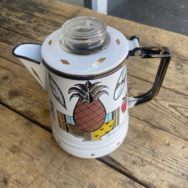 Vintage MCM Georges Briard Ambrosia Enamel Coffee Tea Pot Fruit Pineapple