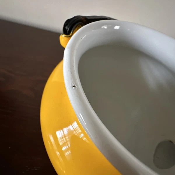 Vintage Yellow Enamel Kettle Tea Pot
