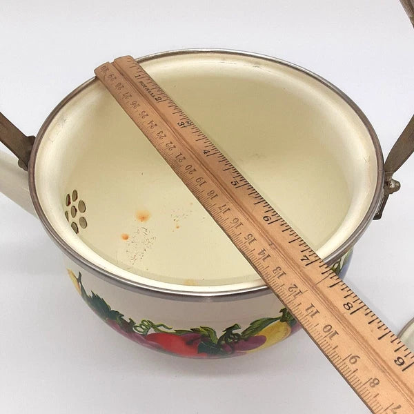 Vintage Water Kettle Tea Pot Enamel Fruit Cottagecore Chic Country Farm House