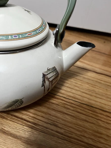 Pfaltzgraff Naturewood Metal Porcelain Enamel Tea Pot Kettle -display only