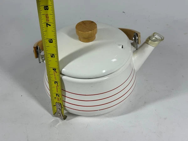 Vintage Enamelware Enamel Metal Wood Handle Retro Coffee Tea Kettle Pot