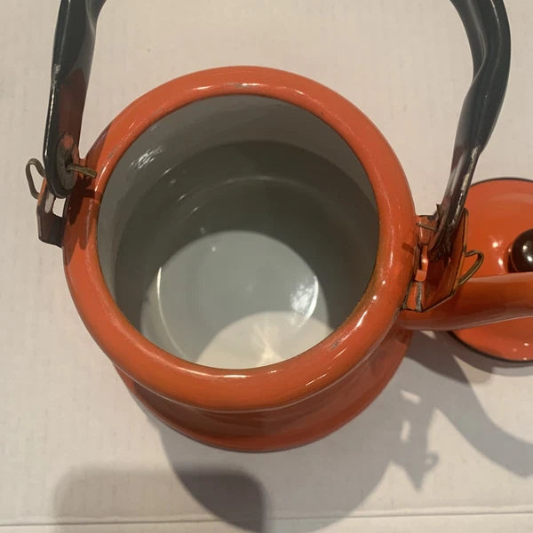 Vintage Orange Baked Enamel Ware Tea Pot Kettle by OTO Japan MOD KITCHEN