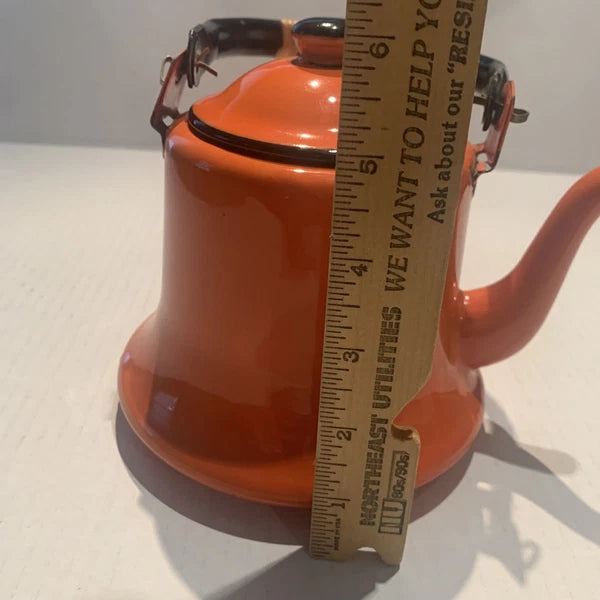 Vintage Orange Baked Enamel Ware Tea Pot Kettle by OTO Japan MOD KITCHEN