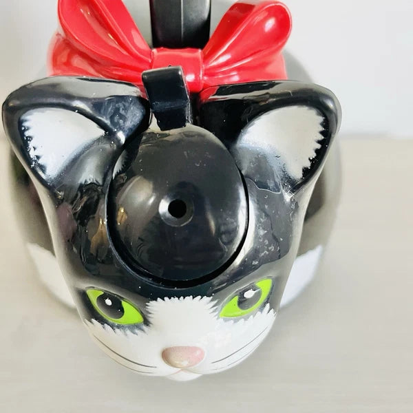 Vintage 1995 Ancona Kitty Cat Bow Tea Kettle Teapot Black And White