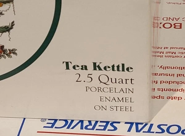 Spode Christmas Tree 2.5 QT Tea Kettle Teapot Porcelain Enamel on Steel