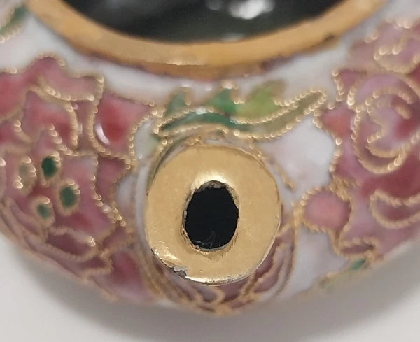 Miniature Floral Enamel Cloisonné Teapot Pink/Mauve Flowers