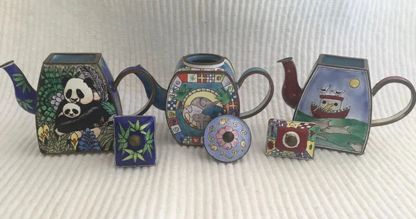 Trade Plus Aid 3pc set Enamel Teapot C. Maddicott Charlotte di Vita Collection