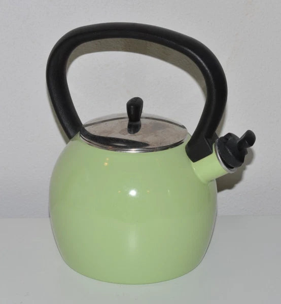 Vintage Copco Whistling Tea Kettle Pot Light Green Enamel EUC