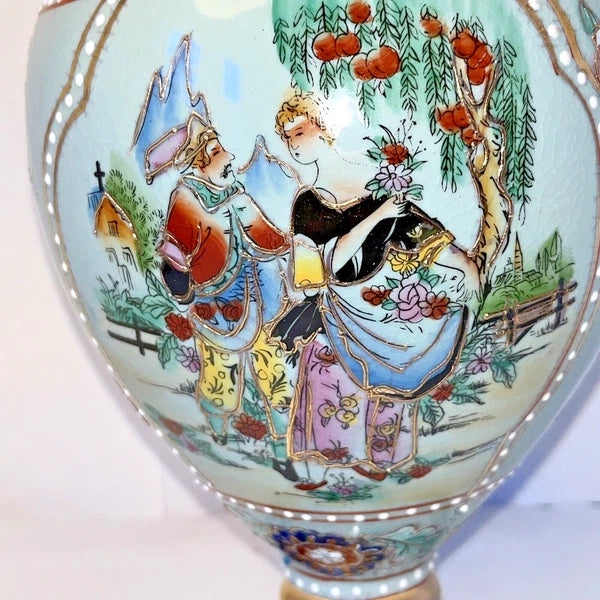 Tall Porcelain Carafe Chocolate Pot Pitcher & Lid Enamel Gold Accents Victorian