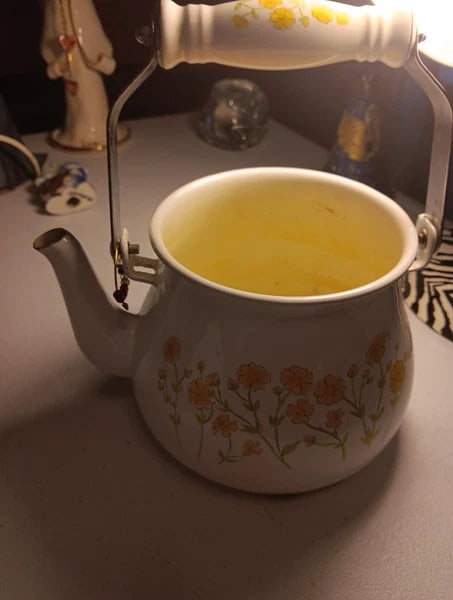 Enamelware Teapot White With Yellow Floral Design