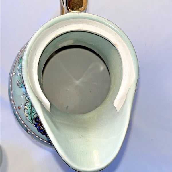 Tall Porcelain Carafe Chocolate Pot Pitcher & Lid Enamel Gold Accents Victorian