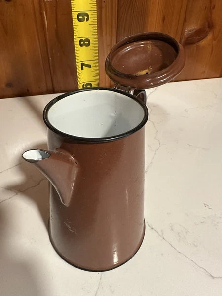 VINTAGE Old metal Enameled brown teapot from the 70s