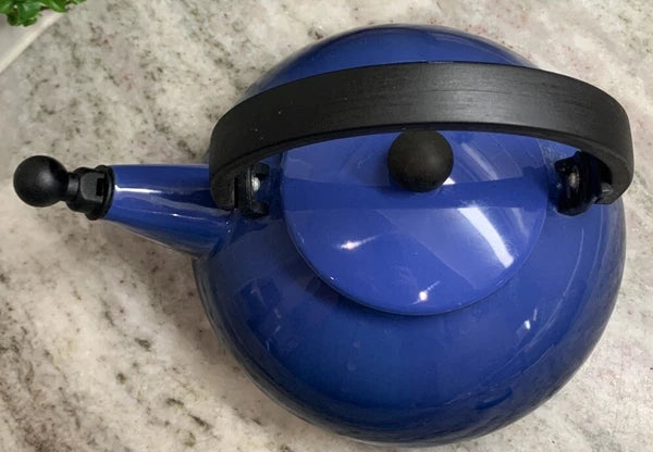Retro Art Deco La Creuset Teapot 1.6 Qt. Blue  Enamel Kettle Excellent! R28