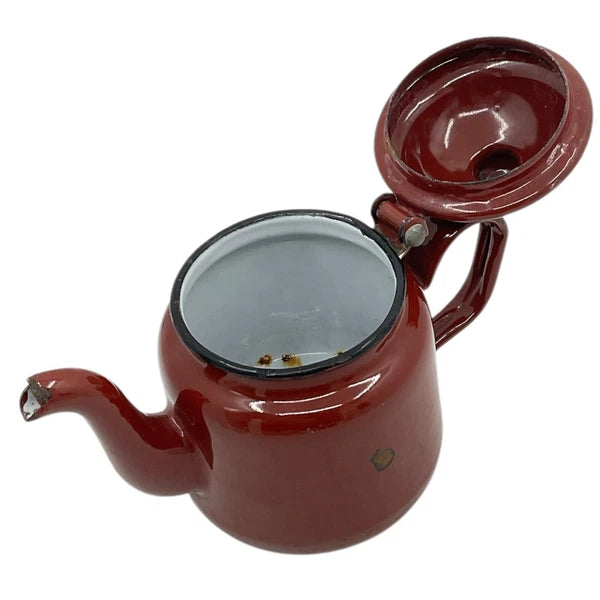 Brown Tea Pot With Hinged Lid Small Enamelware Vintage Farmhouse Decor