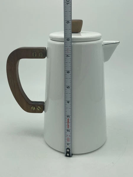 Hearth & Hand Magnolia 6c White Enamelware Teapot Kettle Pitcher Wood Handle EUC