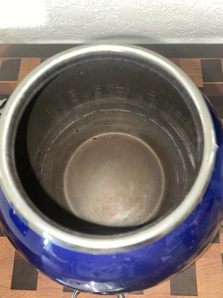 Vintage Chantal Dark Blue Tea Kettle Enamel On Steel With Stainless Accents 2QT