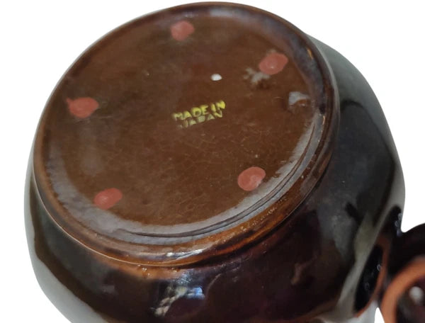 Vintage Brown Betty Redware Teapot Moriage Enamel Hand Painted Made In Japan SEE